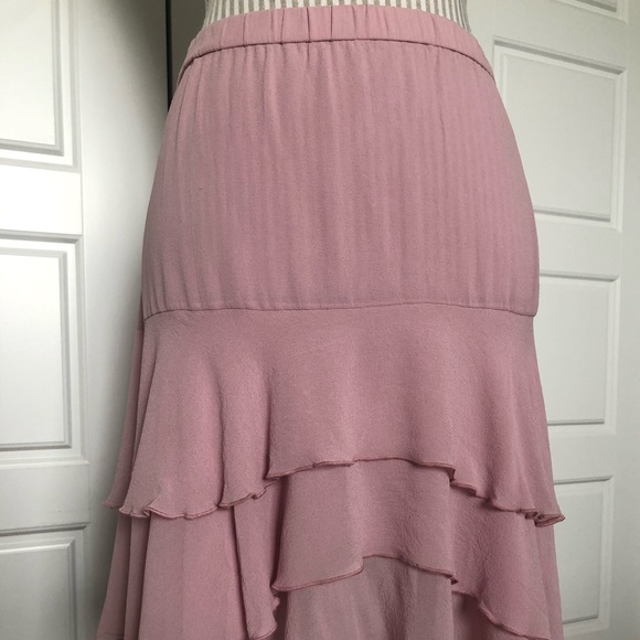 Blush Pink Drop-Waist Tiered Silk Skirt - Picture 5 of 5